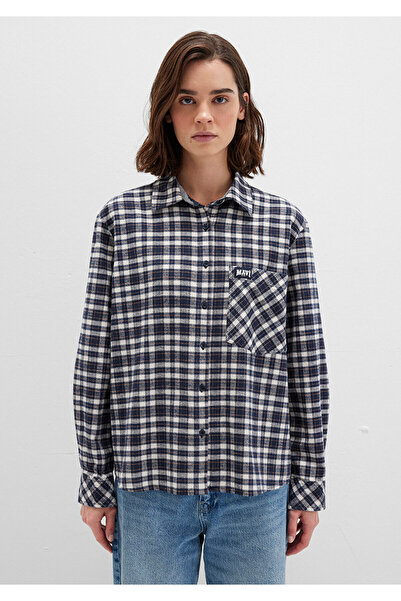 Mavi Lacivert Ekose Gömlek Loose Fit / Bol Rahat Kesim 1211301-81617