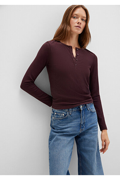 Mavi Uzun Kollu Bordo Basic Tişört Slim Fit / Dar Kesim 1613621-70223