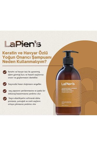 Lapien's Yıpranmış, Hasarlı, Kuru Saçlar Için Yoğun Onarıcı, Bağ Güçlendirici, Nemlendirici Şampuan 500 ml
