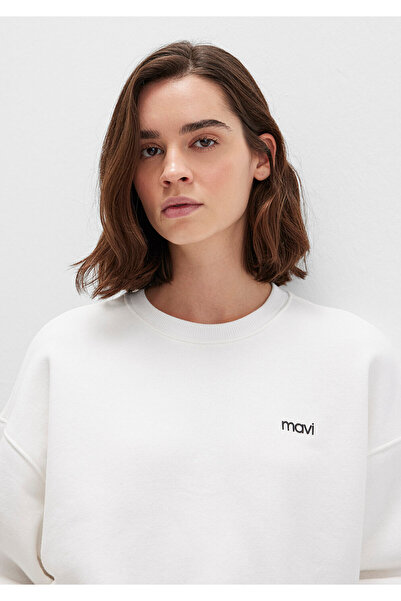 Mavi Logo Baskılı Ekru Sweatshirt 1S10490-70057