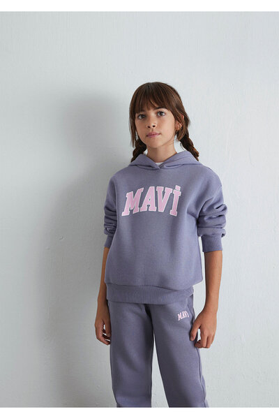 Mavi Logo Baskılı Kapüşonlu Mor Sweatshirt 7610035-88095