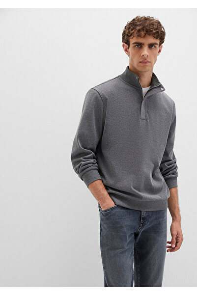 Mavi Düğme Detaylı Dik Yaka Gri Sweatshirt 0S10472-80018