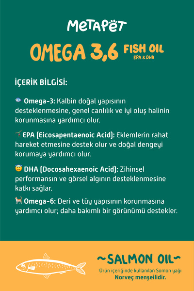 Metapet Kediler için Balık Yağı, Premium Norveç Somonu Yağı, Omega 3 ve 6, Yüksek EPA-DHA