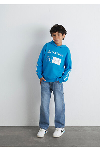 Mavi PlayStation Baskılı Kapüşonlu Sweatshirt 6S10131-70772