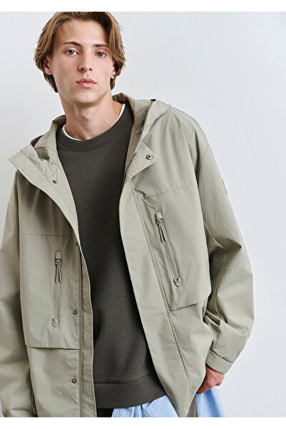 Mavi Kapüşonlu Yeşil Ceket Loose Fit / Bol Rahat Kesim 0110551-71484