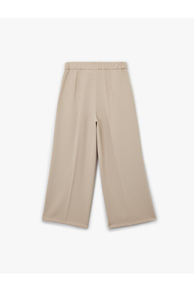 Koton Pile Detaylı Düz Geniş Kısa Paça Kumaş Pantolon