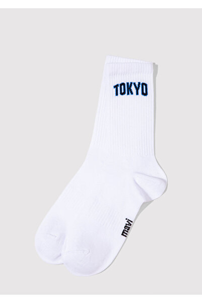 Mavi Tokyo Baskılı Beyaz Soket Çorap 0911967-620