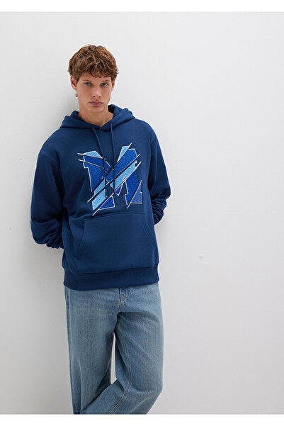Mavi M Logo Baskılı Kapüşonlu Lacivert Sweatshirt 0S10106-89353