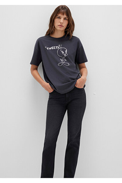 Mavi Tweety Baskılı Antrasit Tişört Loose Fit / Bol Rahat Kesim 1613672-70087