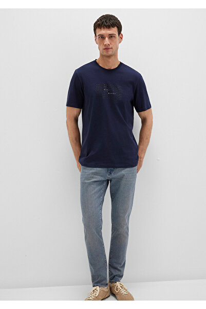 Mavi Μπλουζάκι με μαύρο στάμπα Navy Blue Regular Fit / Normal Cut 0612866-86415