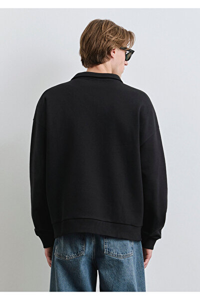 Mavi Logo Baskılı Yarı Fermuarlı Siyah Sweatshirt 0S10208-900