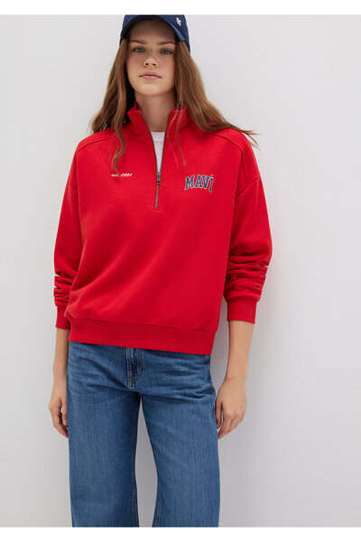 Mavi Φούτερ με λογότυπο με ημιφερμουάρ κόκκινο χρώμα 1S10373-90742