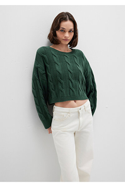 Mavi Bisiklet Yaka Yeşil Kazak Crop / Kısa Kesim 1710477-71894