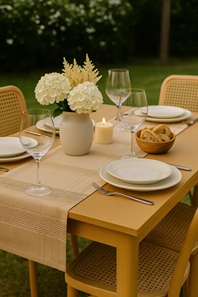 Findify Store Jasmin Linen Brown Bohemian Stylish Tablecloth Runner 35X150 cm