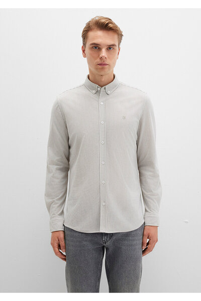 Mavi Çizgili Haki Gömlek Slim Fit / Dar Kesim 0211402-91332