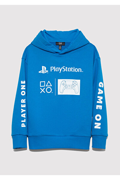 Mavi PlayStation Baskılı Kapüşonlu Sweatshirt 6S10131-70772