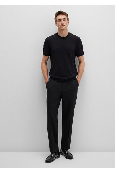 Mavi Kısa Kollu Siyah Triko Tişört Fitted / Vücuda Oturan Kesim 0710250-900