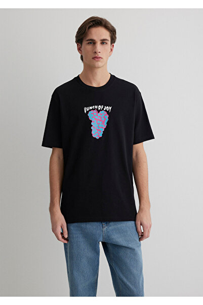 Mavi Punch Of Joy Baskılı Siyah Tişört Loose Fit / Bol Rahat Kesim 0612813-900