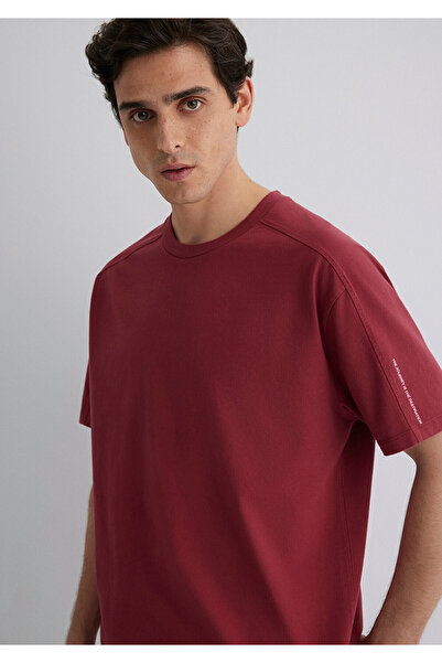 Mavi Baskılı Bordo Tişört Loose Fit / Bol Rahat Kesim 0612629-70423