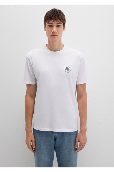 Mavi MJ Logo Baskılı Beyaz Tişört Loose Fit / Bol Rahat Kesim 0612839-620