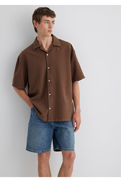 Mavi Kahverengi Gömlek Oversize / Geniş Kesim 0210679-89330