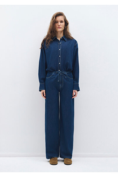 Mavi Beli Bağcıklı Lacivert Denim Pantolon 1010997-85481