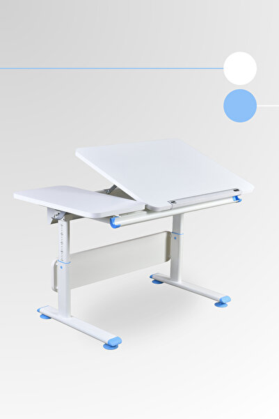Creo Mobili Vega Simple Erkek Çocuk Çalışma Masası Yükseklik ve Eğim Ayarlı Masa - 130x70 Cm, Beyaz/Mavi
