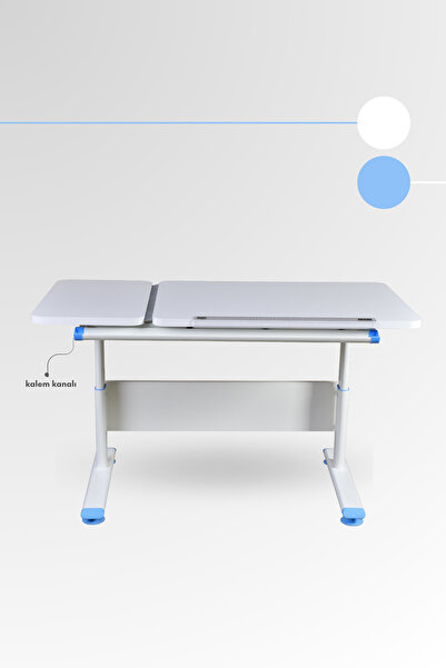 Creo Mobili Vega Simple Erkek Çocuk Çalışma Masası Yükseklik ve Eğim Ayarlı Masa - 130x70 Cm, Beyaz/Mavi