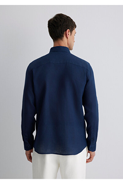 Mavi Lacivert Keten Gömlek Slim Fit / Dar Kesim 0211466-70497