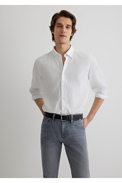 Mavi Çizgili Modal Beyaz Gömlek Regular Fit / Normal Kesim 0211446-900