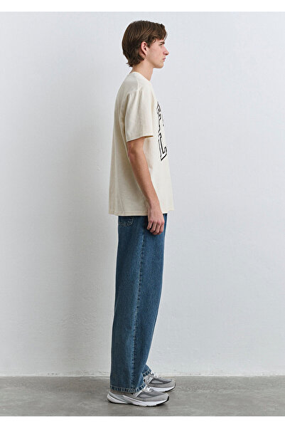 Mavi Fearless Baskılı Ekru Tişört Loose Fit / Bol Rahat Kesim 0612475-70055