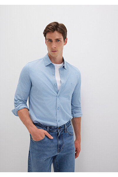 Mavi Örme Gömlek Fitted / Vücuda Oturan Kesim 0210294-70730