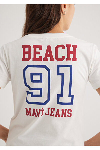 Mavi Malibu Baskılı Ekru Tişört Slim Fit / Dar Kesim 1613083-70057