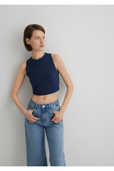Mavi Lux Touch Lacivert Basic Modal Atlet Crop / Kısa Kesim 1610786-70487