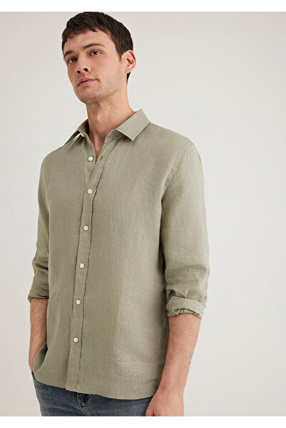 Mavi Yeşil Keten Gömlek Slim Fit / Dar Kesim 0211466-71481