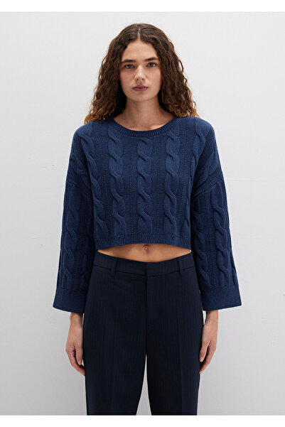 Mavi Bisiklet Yaka Lacivert Kazak Crop / Kısa Kesim 1710477-82454