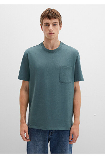 Mavi Cep Detaylı Yeşil Basic Tişört Loose Fit / Bol Rahat Kesim 066248-71577