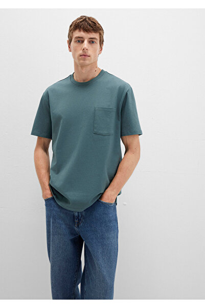 Mavi Cep Detaylı Yeşil Basic Tişört Loose Fit / Bol Rahat Kesim 066248-71577