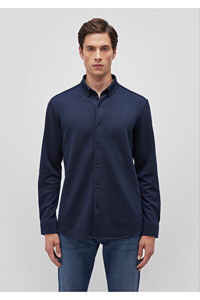 Mavi Lacivert Örme Gömlek Slim Fit / Dar Kesim 0211236-86415