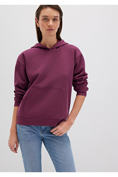 Mavi Kapüşonlu Bordo Basic Sweatshirt 167299-70670