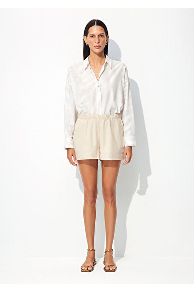 Mavi Keten Karışımlı Bej Şort 1410128-70039