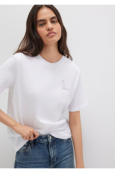 Mavi Λευκό μπλουζάκι με στάμπα Cat Regular Fit 1612298 -620