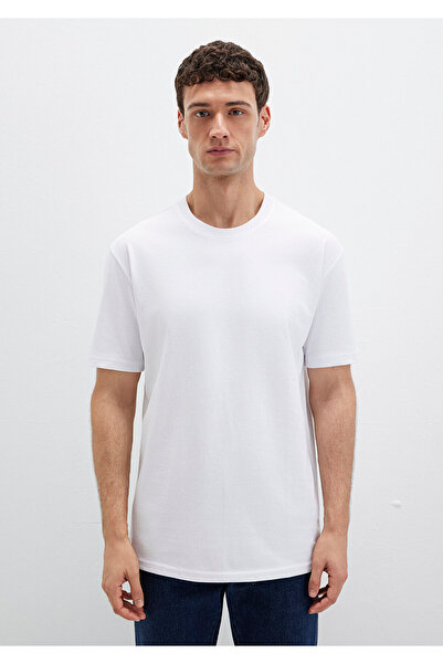 Mavi Bisiklet Yaka Beyaz Basic Tişört Loose Fit / Bol Rahat Kesim 0611596-620