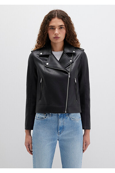 Mavi Biker Yaka Siya Suni Deri Ceket Slim Fit / Dar Kesim 1110221-900