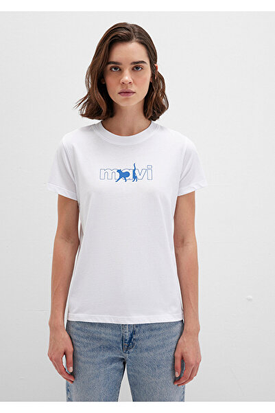 Mavi Kedi Logo Baskılı Beyaz Tişört Regular Fit / Normal Kesim 1611478-620
