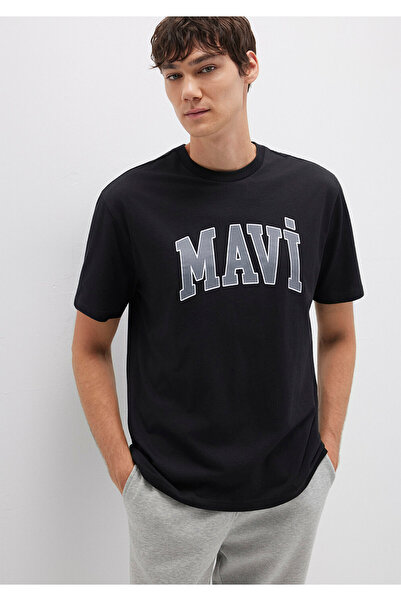 Mavi Logo Baskılı Siyah Tişört Loose Fit / Bol Rahat Kesim 0611711-900