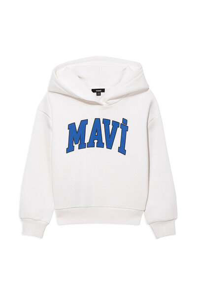 Mavi Logo Baskılı Beyaz Kapüşonlu Sweatshirt 6610110-70057