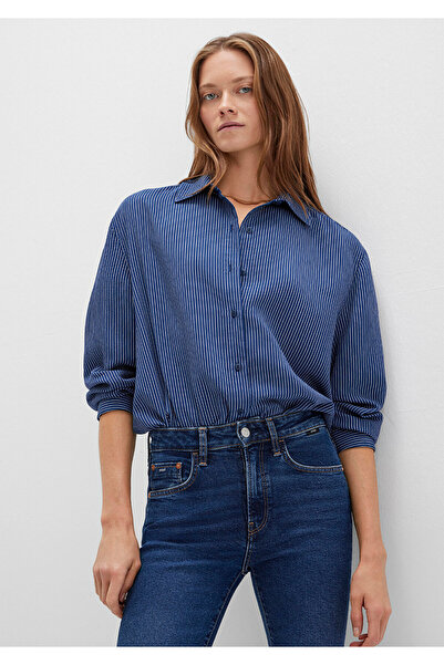 Mavi Çizgili Lacivert Gömlek Loose Fit / Bol Rahat Kesim 1210683-80736