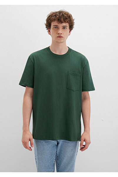 Mavi Cep Detaylı Yeşil Basic Tişört Loose Fit / Bol Rahat Kesim 066248-81570