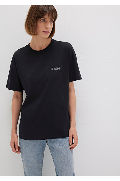 Mavi Logo Baskılı Siyah Tişört Loose Fit / Bol Rahat Kesim 1611309-900